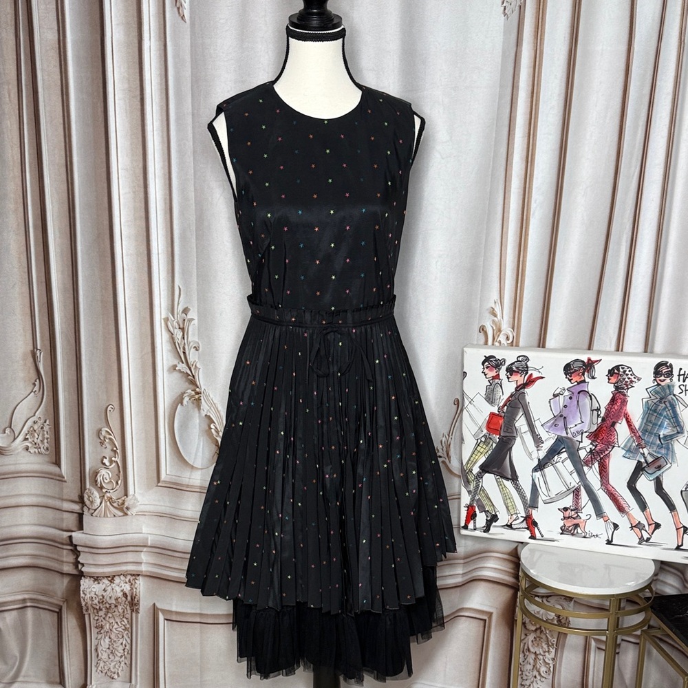 RED Valentino Black Midi Dress with Multicolor Polka Dots